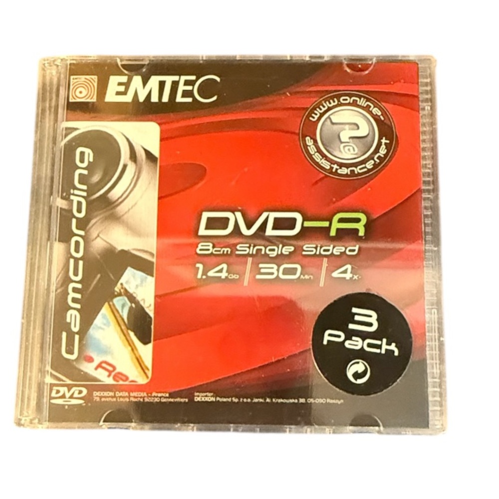 EMTEC 3-Pack DVD-R 8cm 30 Minute Single Sided Camcording 1.4GB New Sealed